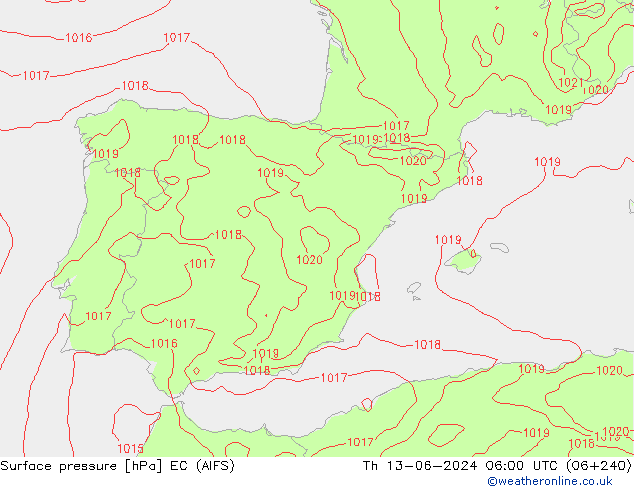 Luchtdruk (Grond) EC (AIFS) do 13.06.2024 06 UTC