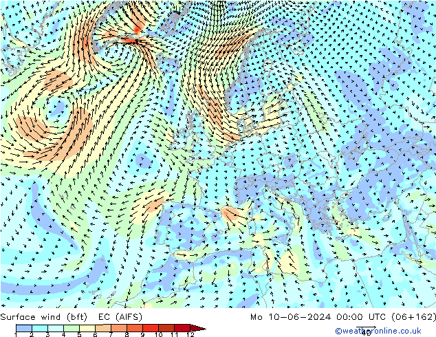 ве�Bе�@ 10 m (bft) EC (AIFS) пн 10.06.2024 00 UTC
