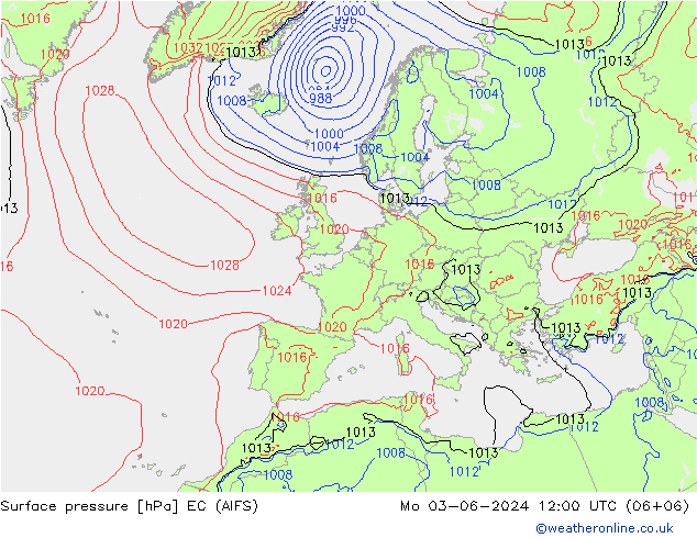 Surface pressure EC (AIFS) Mo 03.06.2024 12 UTC