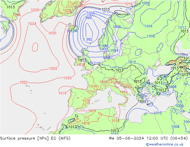 Surface pressure EC (AIFS) We 05.06.2024 12 UTC