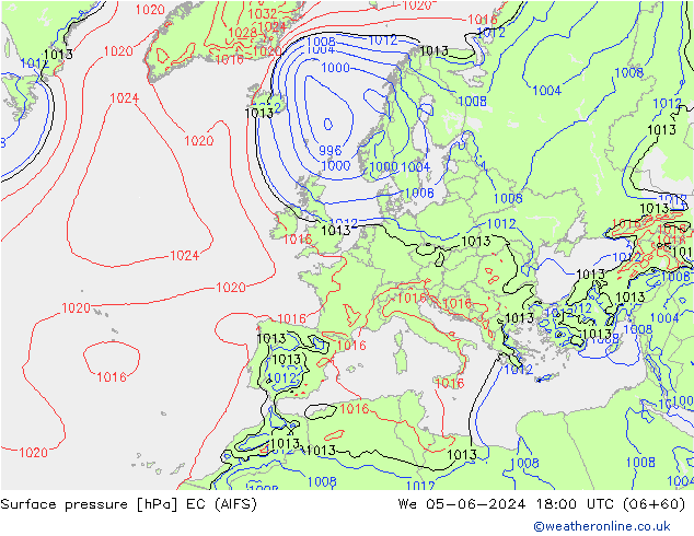 Surface pressure EC (AIFS) We 05.06.2024 18 UTC