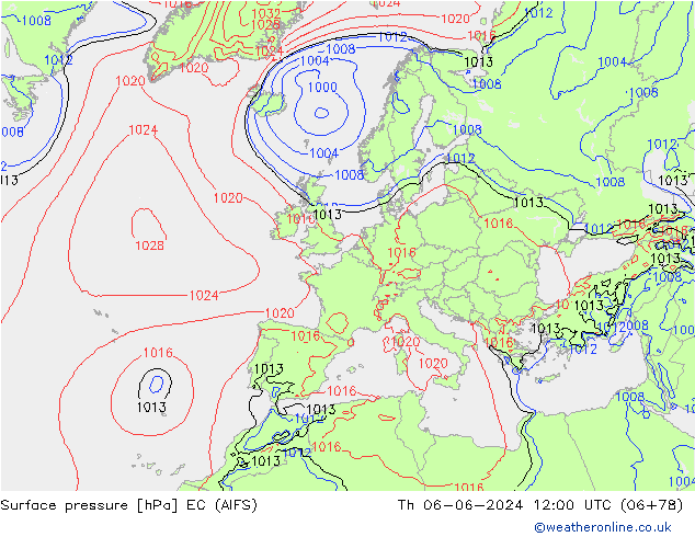 Pressione al suolo EC (AIFS) gio 06.06.2024 12 UTC