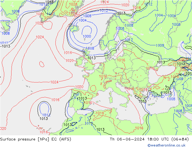 Pressione al suolo EC (AIFS) gio 06.06.2024 18 UTC