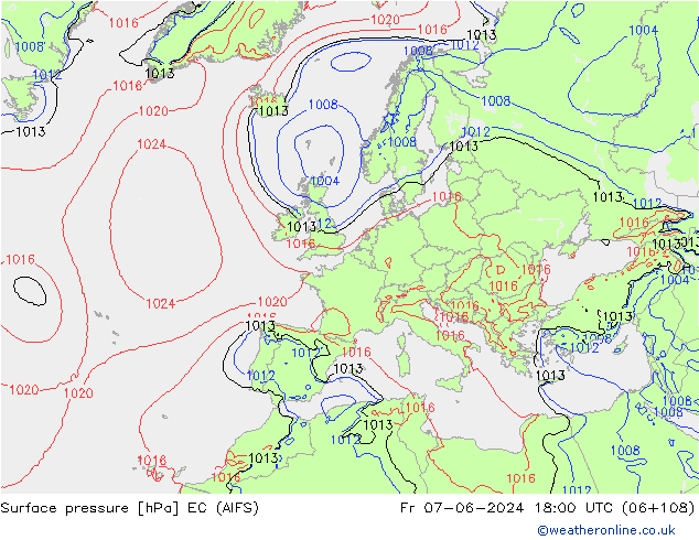 приземное давление EC (AIFS) пт 07.06.2024 18 UTC