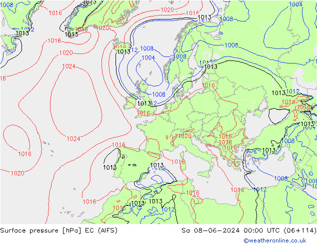 Surface pressure EC (AIFS) Sa 08.06.2024 00 UTC