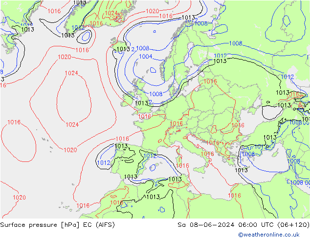 Surface pressure EC (AIFS) Sa 08.06.2024 06 UTC