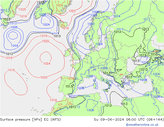 pressão do solo EC (AIFS) Dom 09.06.2024 06 UTC