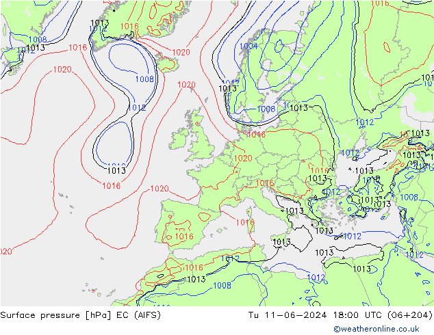 приземное давление EC (AIFS) вт 11.06.2024 18 UTC