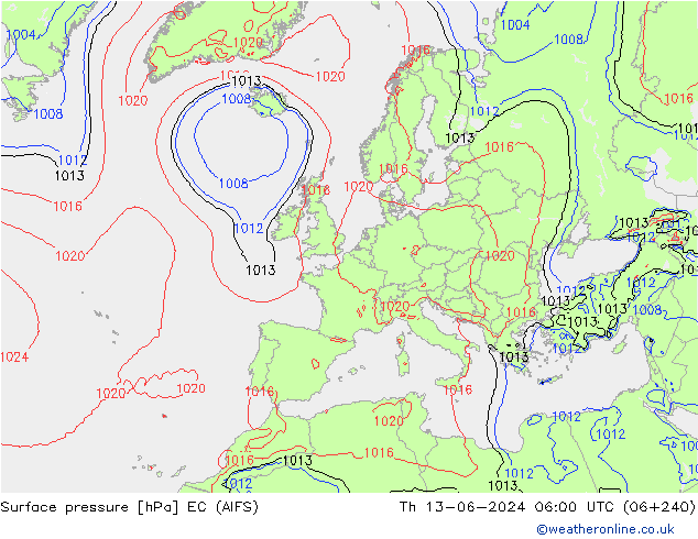 приземное давление EC (AIFS) чт 13.06.2024 06 UTC