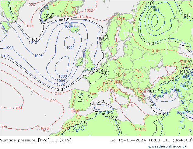 Surface pressure EC (AIFS) Sa 15.06.2024 18 UTC