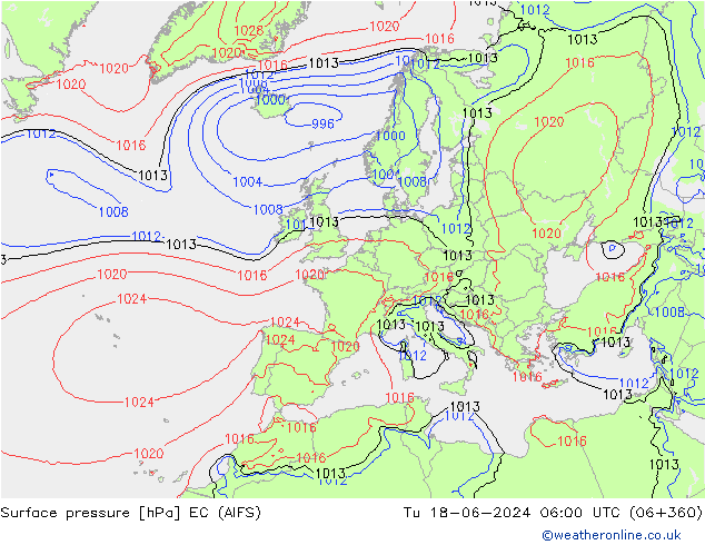 Pressione al suolo EC (AIFS) mar 18.06.2024 06 UTC