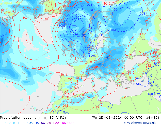 Precipitation accum. EC (AIFS) St 05.06.2024 00 UTC