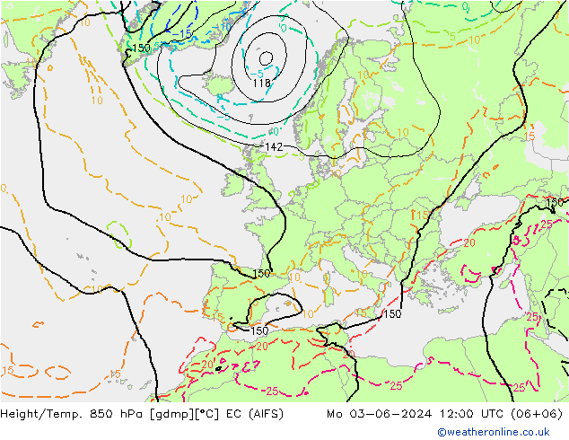 Height/Temp. 850 hPa EC (AIFS) 星期一 03.06.2024 12 UTC