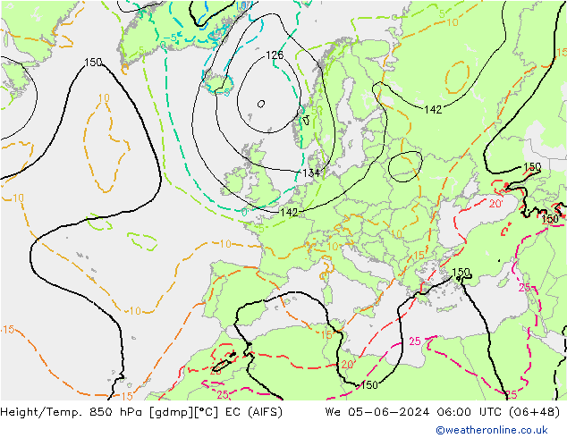 Height/Temp. 850 hPa EC (AIFS) mer 05.06.2024 06 UTC