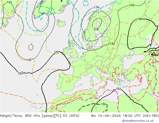 Hoogte/Temp. 850 hPa EC (AIFS) ma 10.06.2024 18 UTC