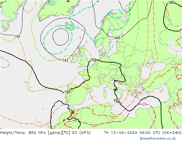 Height/Temp. 850 hPa EC (AIFS) Th 13.06.2024 06 UTC