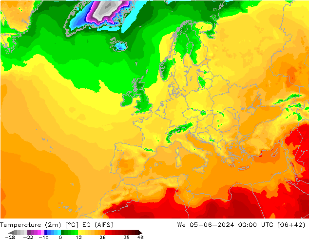 Temperaturkarte (2m) EC (AIFS) Mi 05.06.2024 00 UTC