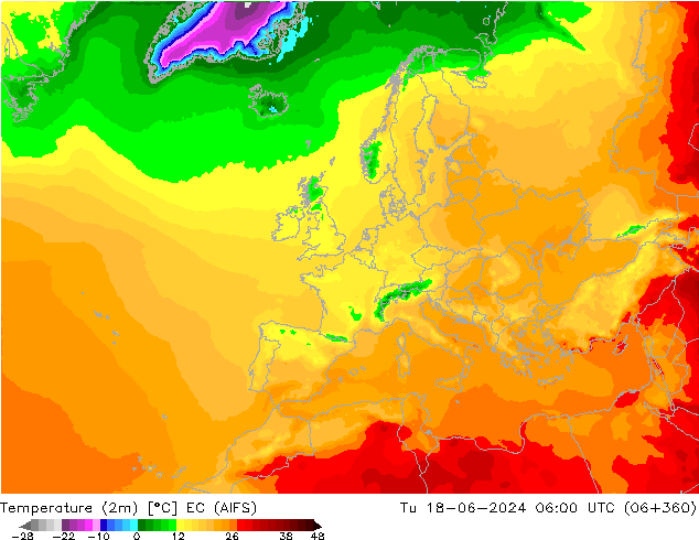 Temperatura (2m) EC (AIFS) mar 18.06.2024 06 UTC