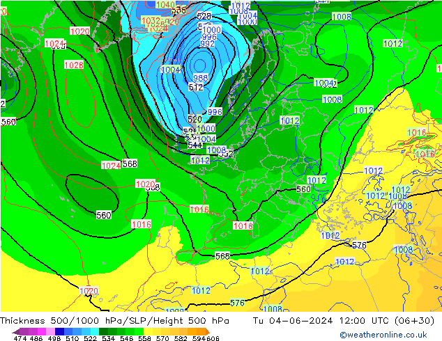 Thck 500-1000hPa EC (AIFS) Tu 04.06.2024 12 UTC