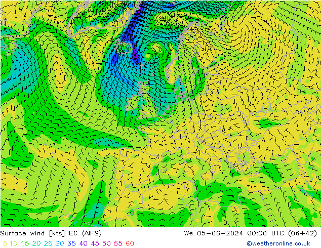 Surface wind EC (AIFS) We 05.06.2024 00 UTC