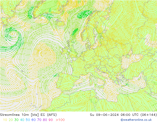 Línea de corriente 10m EC (AIFS) dom 09.06.2024 06 UTC