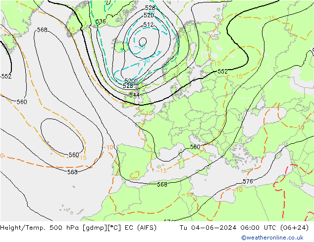 Height/Temp. 500 hPa EC (AIFS) Di 04.06.2024 06 UTC