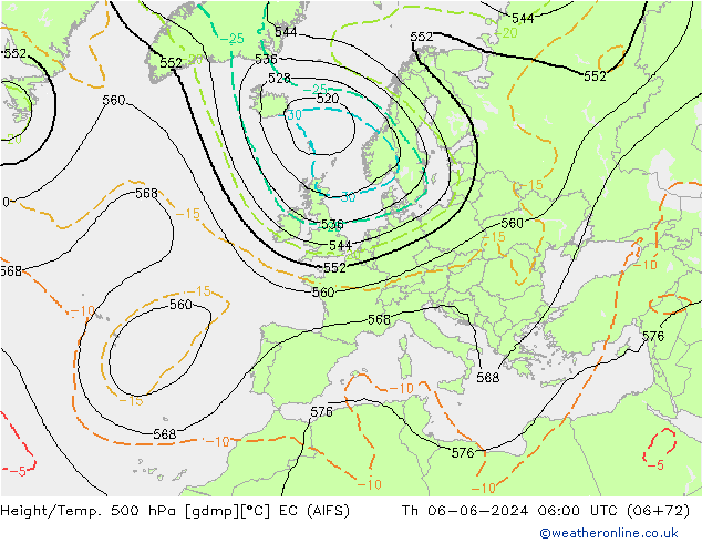 Height/Temp. 500 hPa EC (AIFS) Čt 06.06.2024 06 UTC