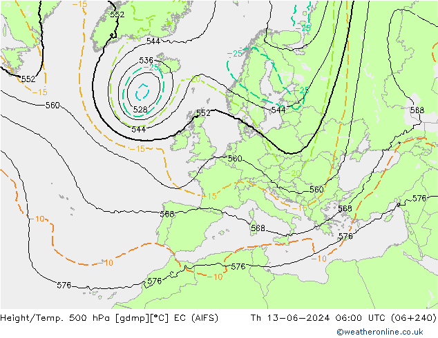 Hoogte/Temp. 500 hPa EC (AIFS) do 13.06.2024 06 UTC