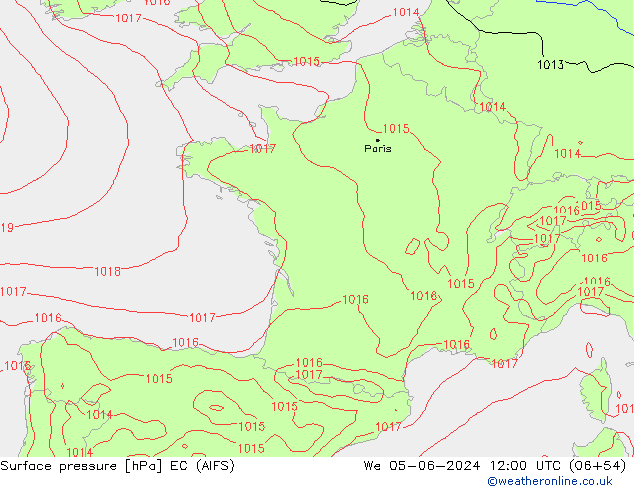 Surface pressure EC (AIFS) We 05.06.2024 12 UTC