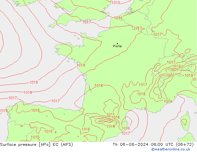 Atmosférický tlak EC (AIFS) Čt 06.06.2024 06 UTC