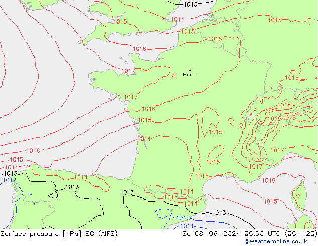 Yer basıncı EC (AIFS) Cts 08.06.2024 06 UTC