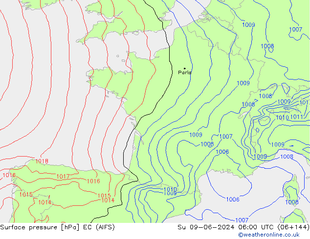 Surface pressure EC (AIFS) Su 09.06.2024 06 UTC