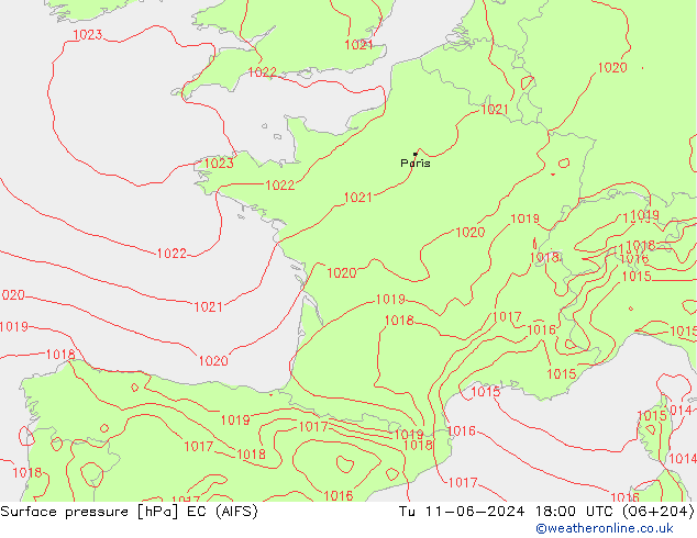 приземное давление EC (AIFS) вт 11.06.2024 18 UTC