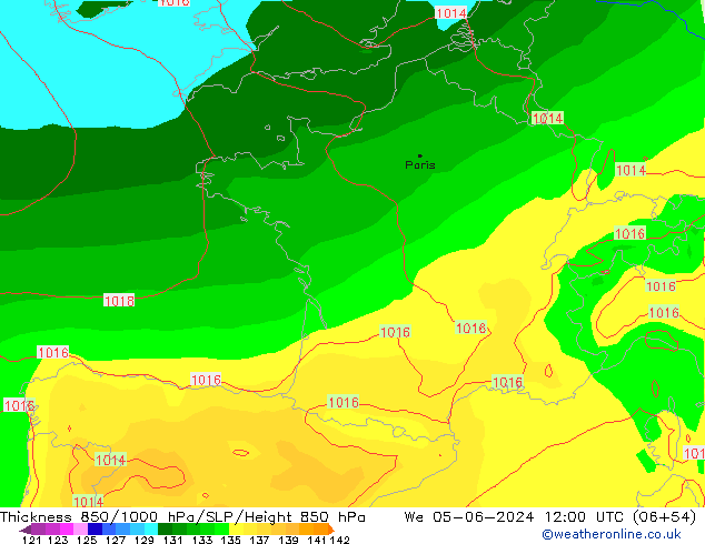 Thck 850-1000 hPa EC (AIFS) We 05.06.2024 12 UTC