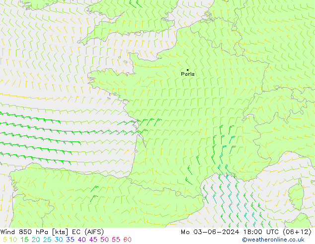 ветер 850 гПа EC (AIFS) пн 03.06.2024 18 UTC