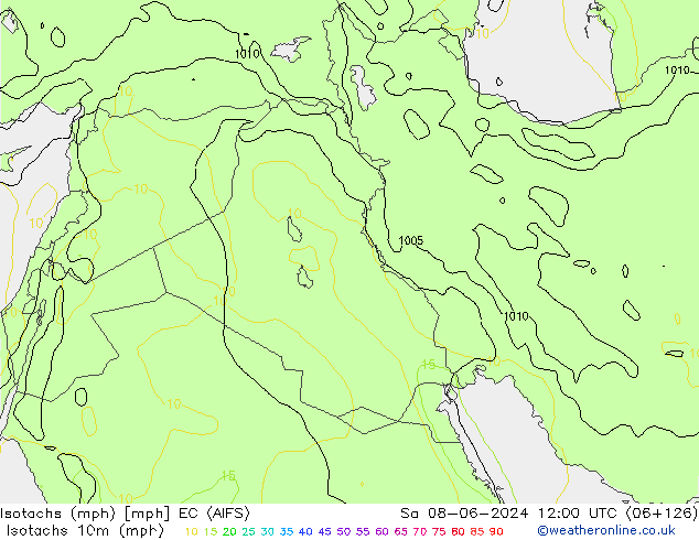 Isotachen (mph) EC (AIFS) za 08.06.2024 12 UTC