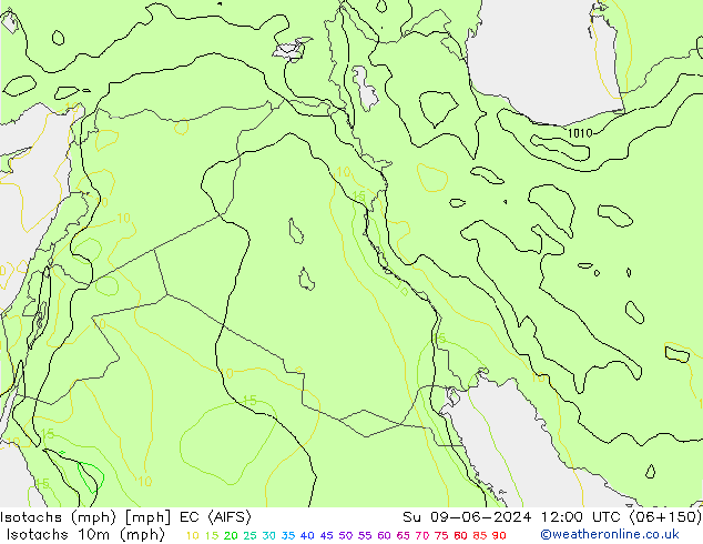 Isotachen (mph) EC (AIFS) zo 09.06.2024 12 UTC