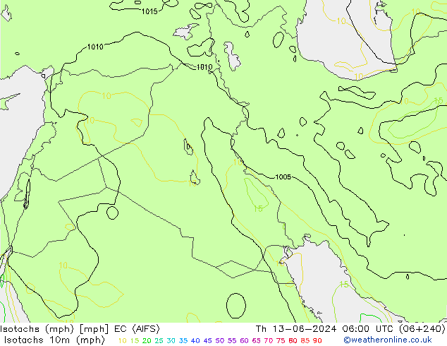 Isotachs (mph) EC (AIFS) jeu 13.06.2024 06 UTC