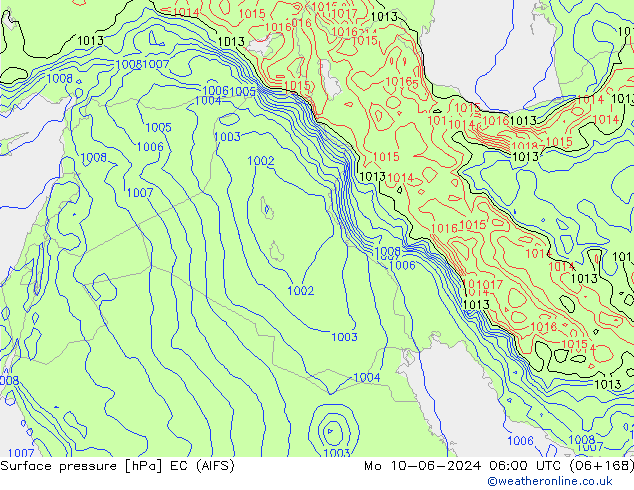 Presión superficial EC (AIFS) lun 10.06.2024 06 UTC