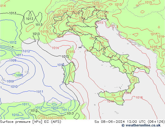 Atmosférický tlak EC (AIFS) So 08.06.2024 12 UTC