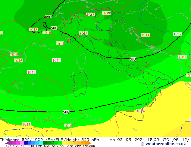 Thck 500-1000hPa EC (AIFS) Po 03.06.2024 18 UTC