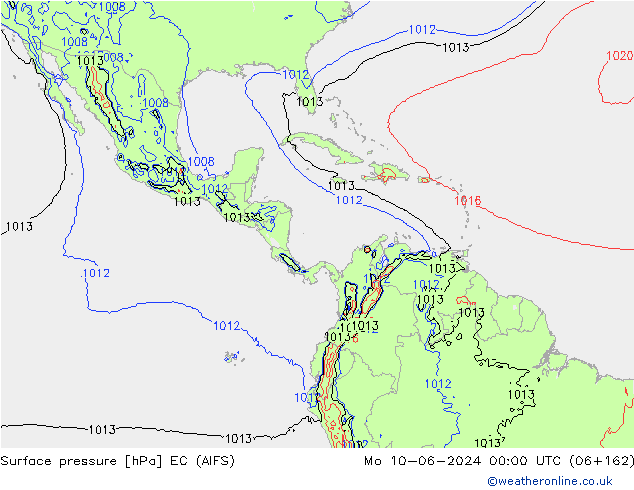 Presión superficial EC (AIFS) lun 10.06.2024 00 UTC