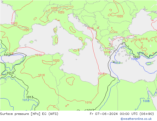 Atmosférický tlak EC (AIFS) Pá 07.06.2024 00 UTC