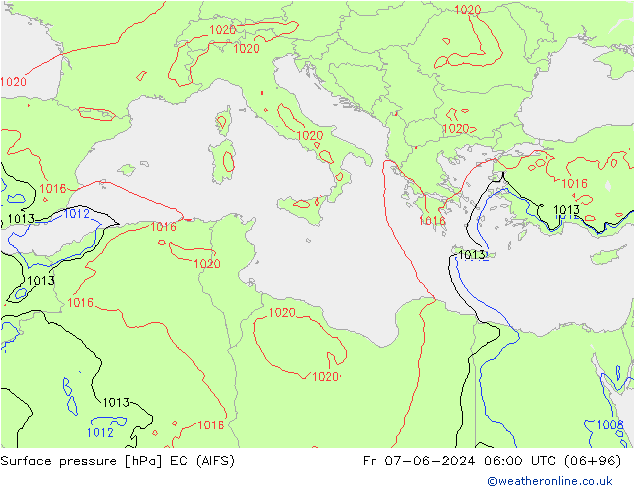 Presión superficial EC (AIFS) vie 07.06.2024 06 UTC