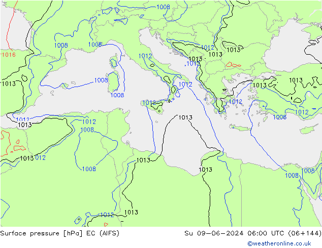 Atmosférický tlak EC (AIFS) Ne 09.06.2024 06 UTC