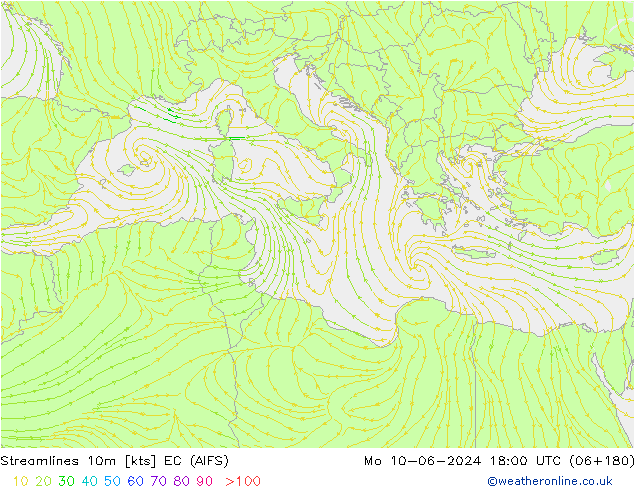 Ligne de courant 10m EC (AIFS) lun 10.06.2024 18 UTC