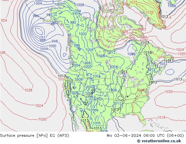 Surface pressure EC (AIFS) Mo 03.06.2024 06 UTC