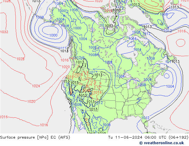 Atmosférický tlak EC (AIFS) Út 11.06.2024 06 UTC