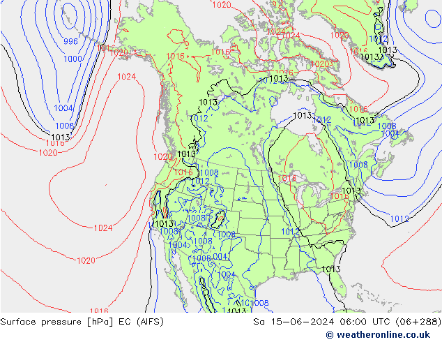 Atmosférický tlak EC (AIFS) So 15.06.2024 06 UTC