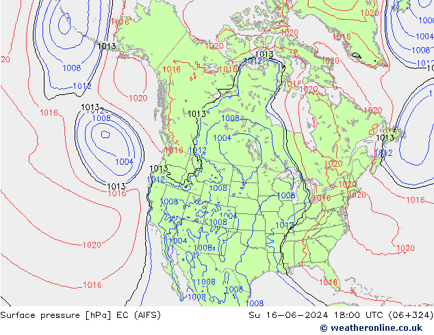 Atmosférický tlak EC (AIFS) Ne 16.06.2024 18 UTC